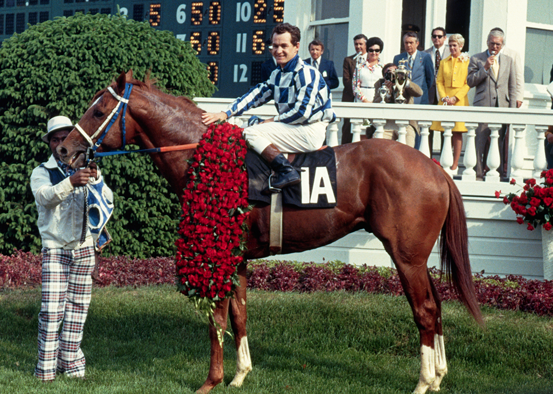 Secretariat and Ron Turcotte after winning the 1973 Kentucky Derby.