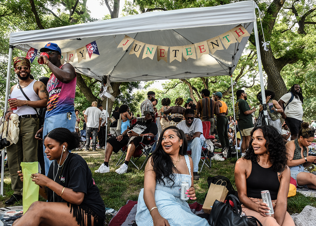 People participate in a Juneteenth celebration in Fort Greene park.