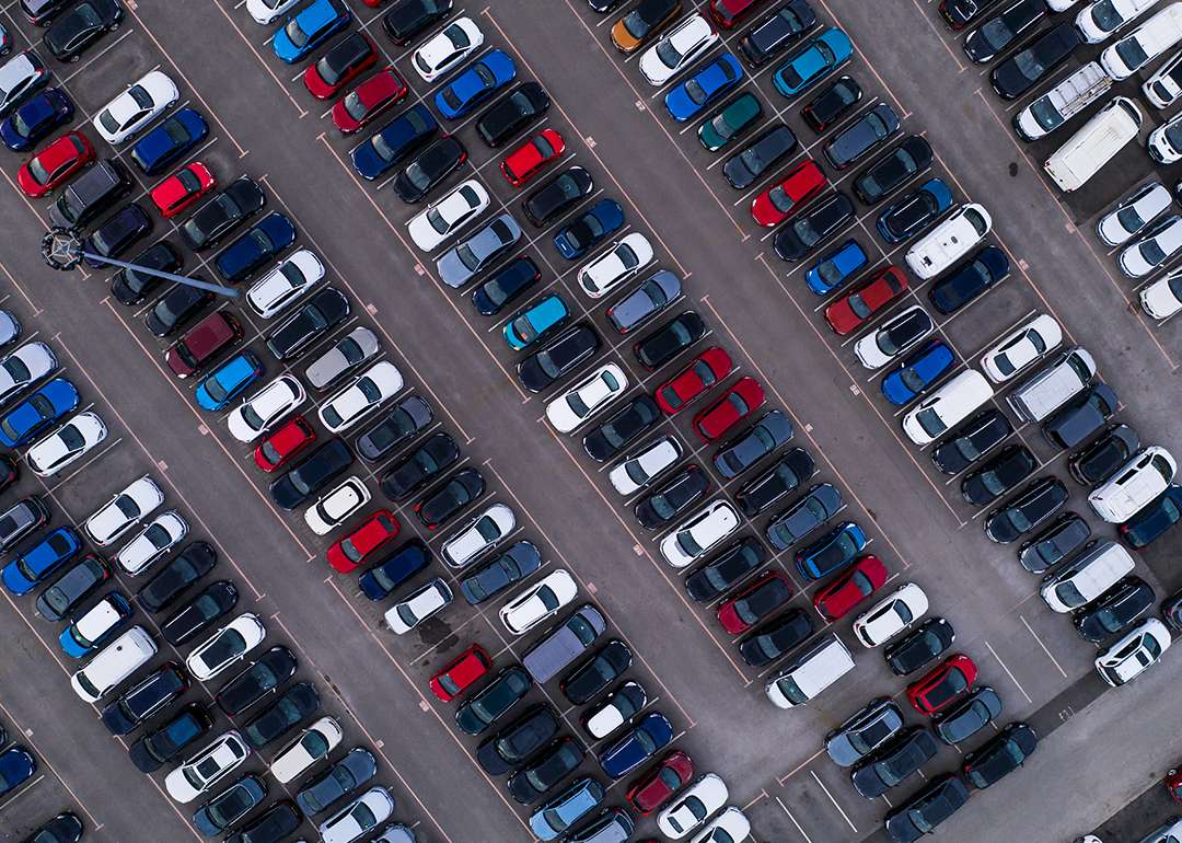 Aerial view of cars lined up for export.
