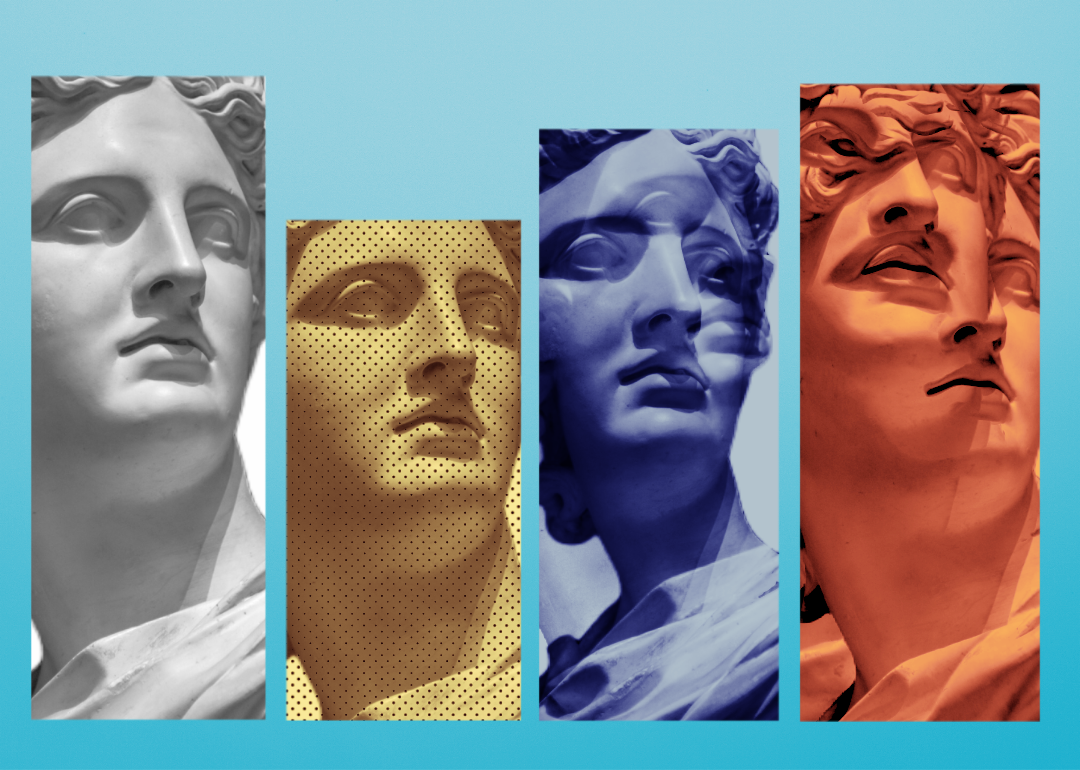 A digital illustration of an Apollo statue and three colorful variations.