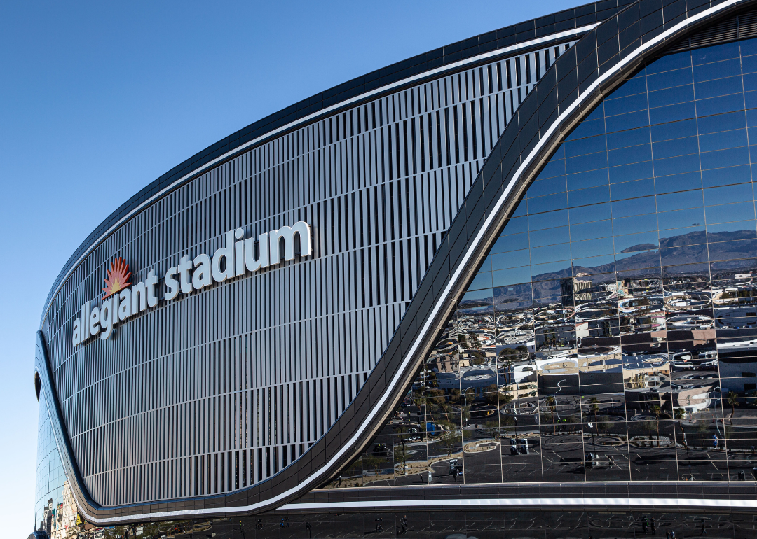 Allegiant Stadium exterior with reflection of Las Vegas