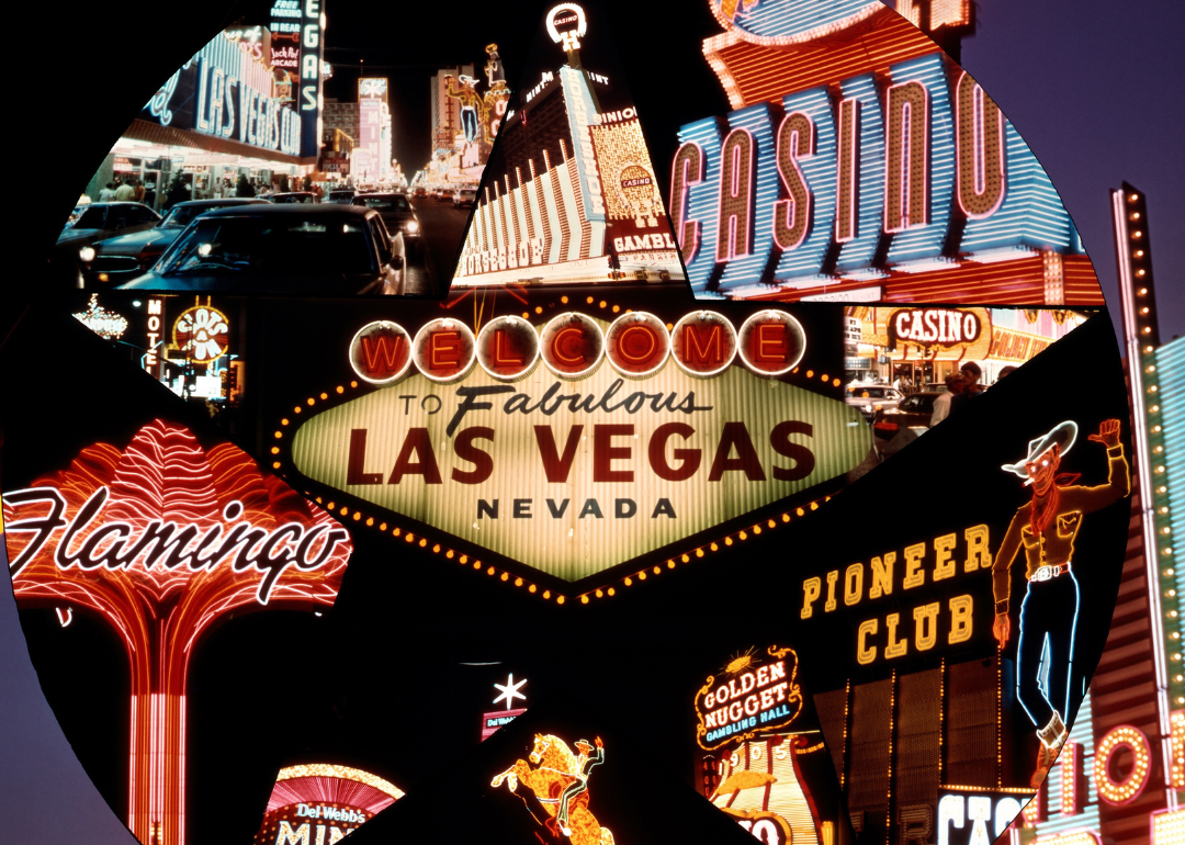 Montage of colorful vintage neon signs in Las Vegas 