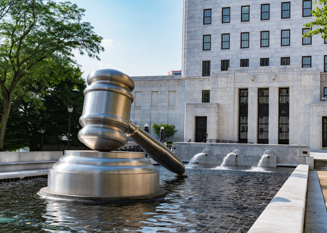 Gavel sculpture in the courtyard of the Ohio Judicial Center