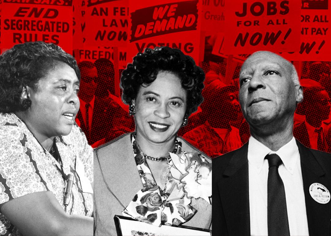 March on Washington with Fannie Lou Hamer, Daisy Bates, and A. Philip Randolph in foreground.