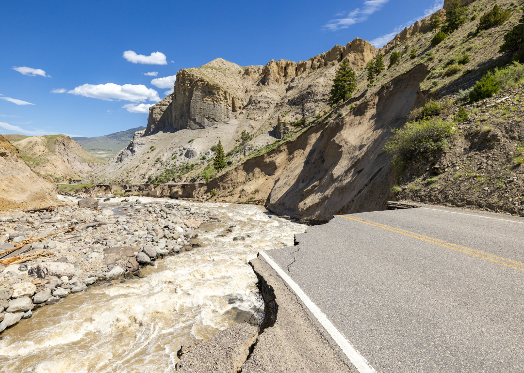 Yellowstone National Park North Entrance Road washed out by flooding.