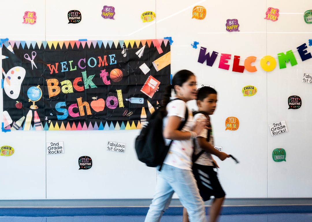 Students walk to class during the first day of school