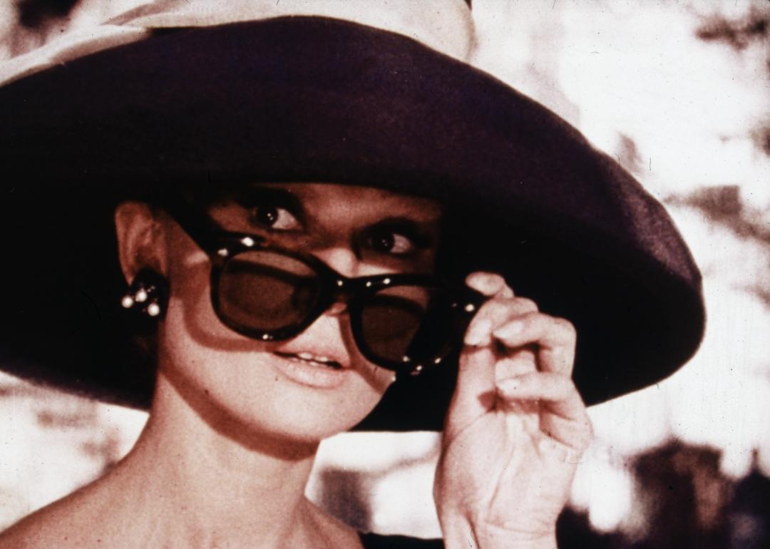 Audrey Hepburn lowers her sunglasses in a still from director Blake Edwards' film 'Breakfast at Tiffany's.'