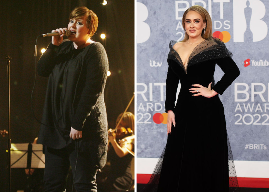 Adele performs on stage at The BRIT Awards 2008 Launch; Adele attends The BRIT Awards 2022 