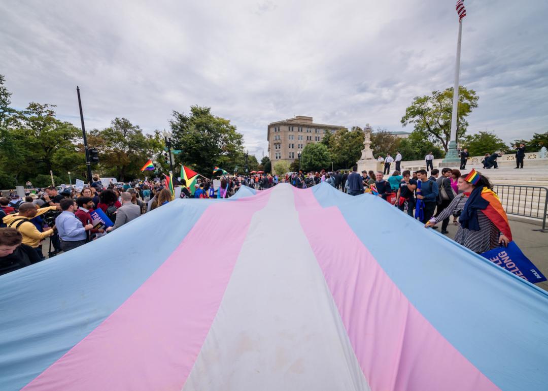  A giant Trans Flag unfurled outside the Supreme Court in 2019