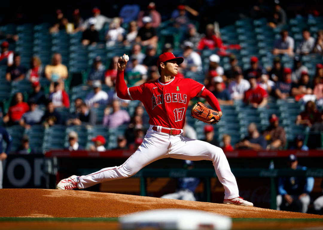 Shohei Ohtani of the Los Angeles Angels on the pitcher's mound