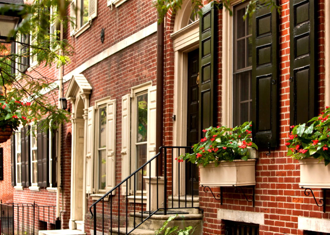 Rows of brick residences in Philadelphia, Pennsylvania.