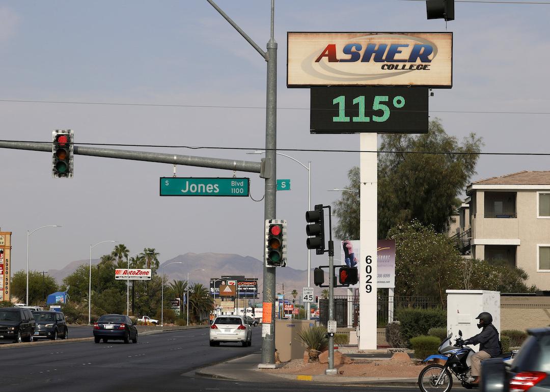 A digital sign displays a temperature of 115 degrees Fahrenheit as a heat wave continues to bake the Southwest United States on June 17, 2021 in Las Vegas, Nevada.