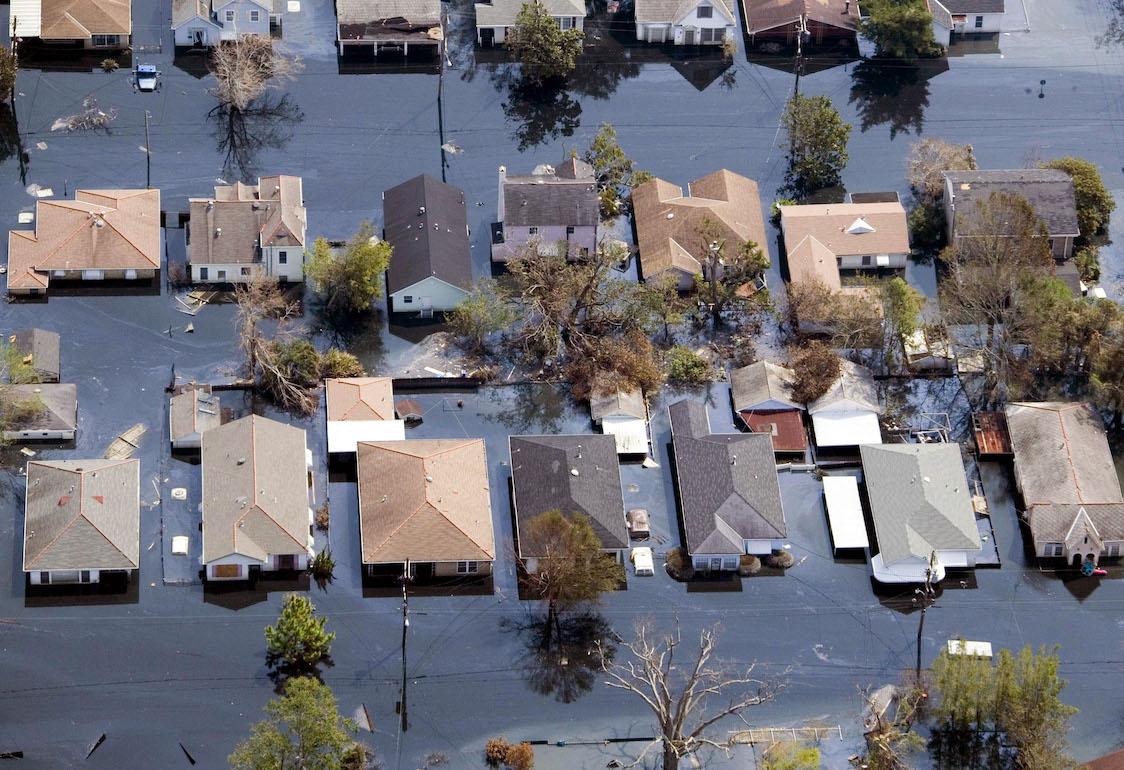 Houses lie flooded from Hurricane Katrina September 11, 2005 in the Gentilly neighborhood of New Orleans, Louisiana. 