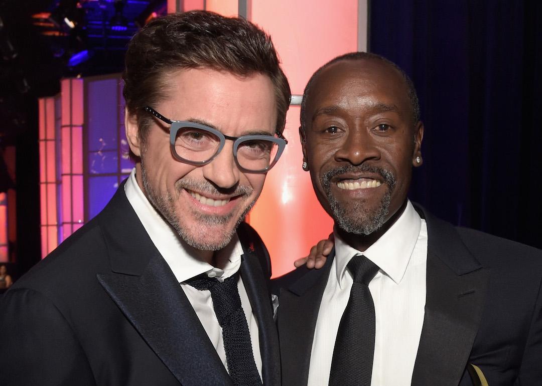 Robert Downey Jr. and Don Cheadle backstage at the 2016 ABFF Awards: A Celebration Of Hollywood at The Beverly Hilton Hotel on February 21, 2016 in Beverly Hills, California.
