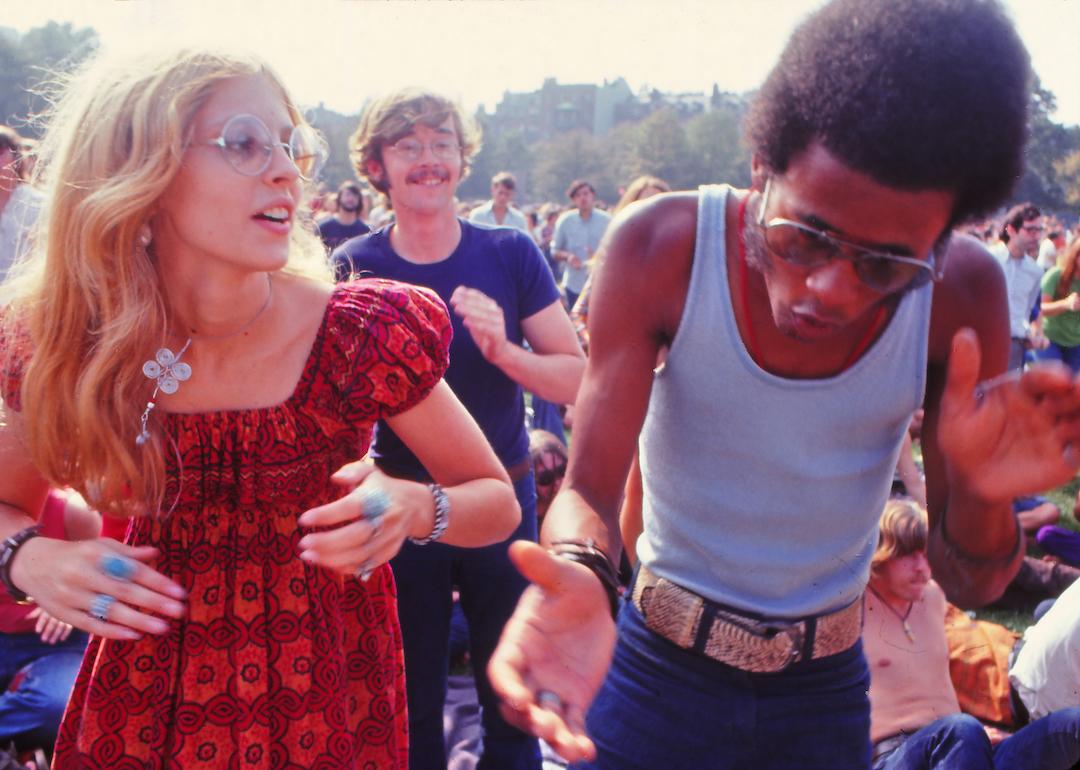 Couple dancing at Woodstock, 1969.
