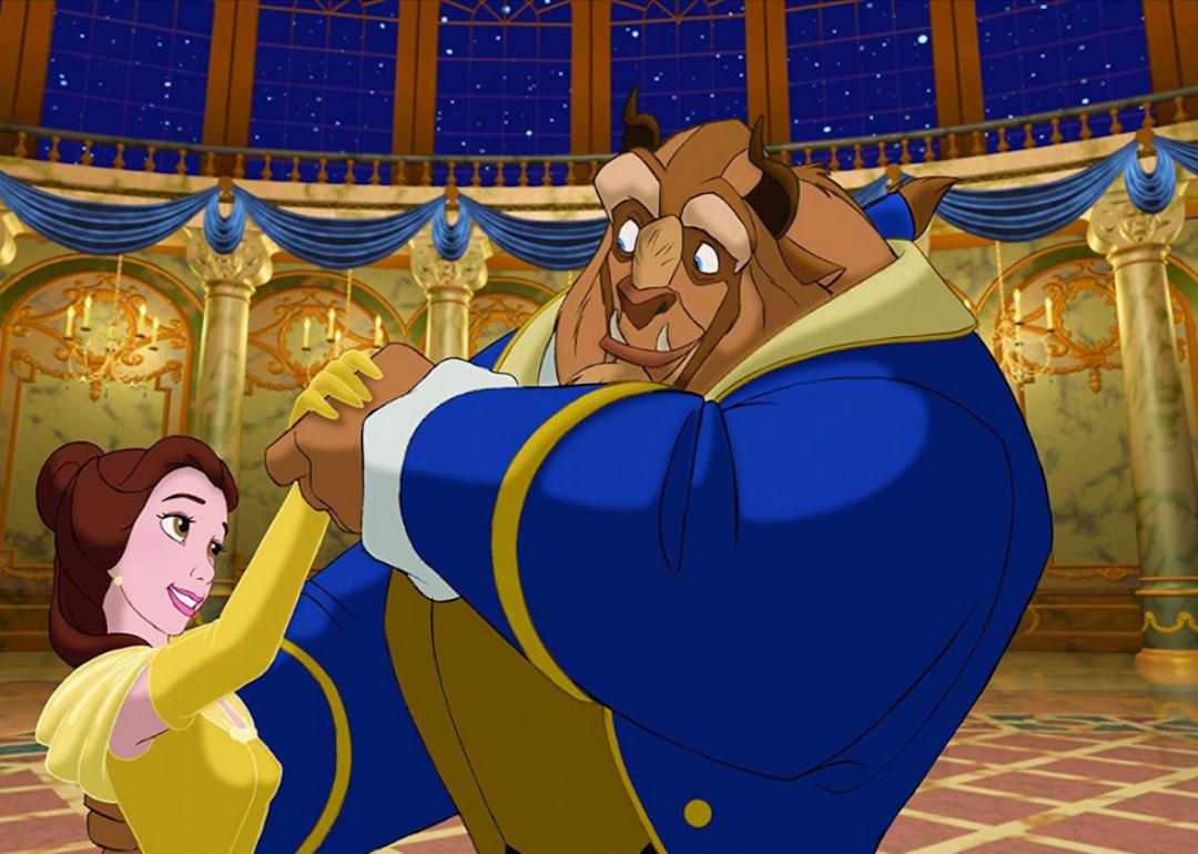 Belle and the Beast in the Disney animated movie "Beauty and the Beast"