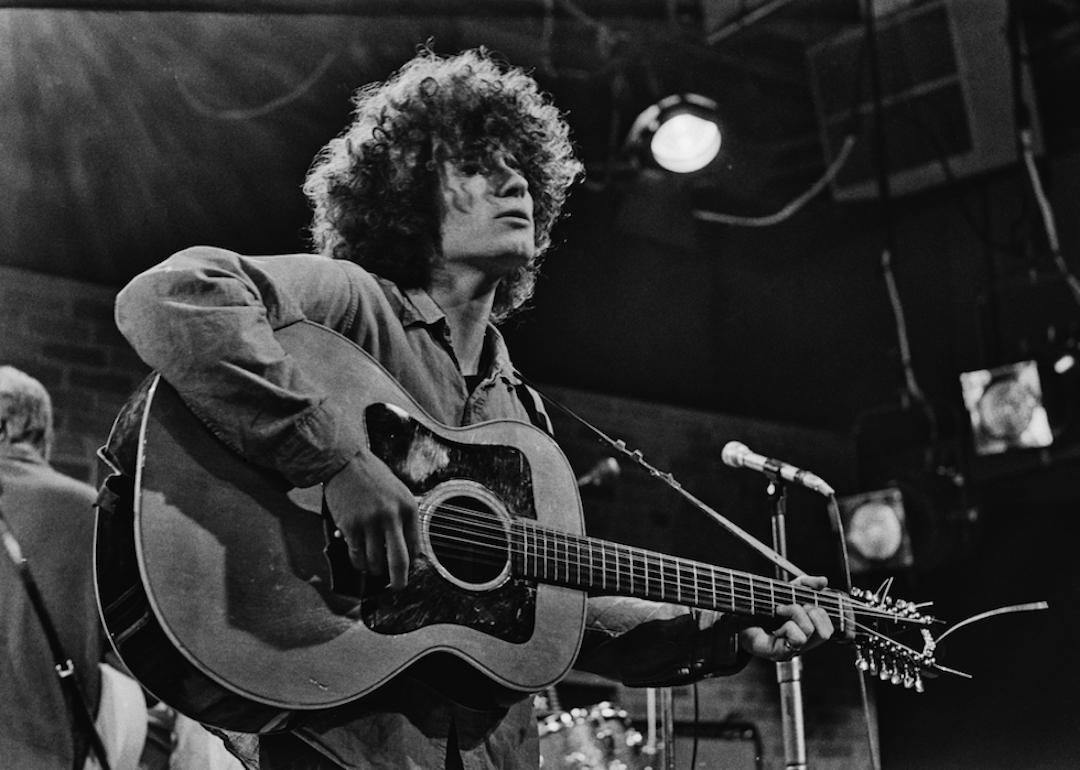 American singer, songwriter and guitarist Tim Buckley performs on a television broadcast from The Bitter End nightclub in New York City in 1967.