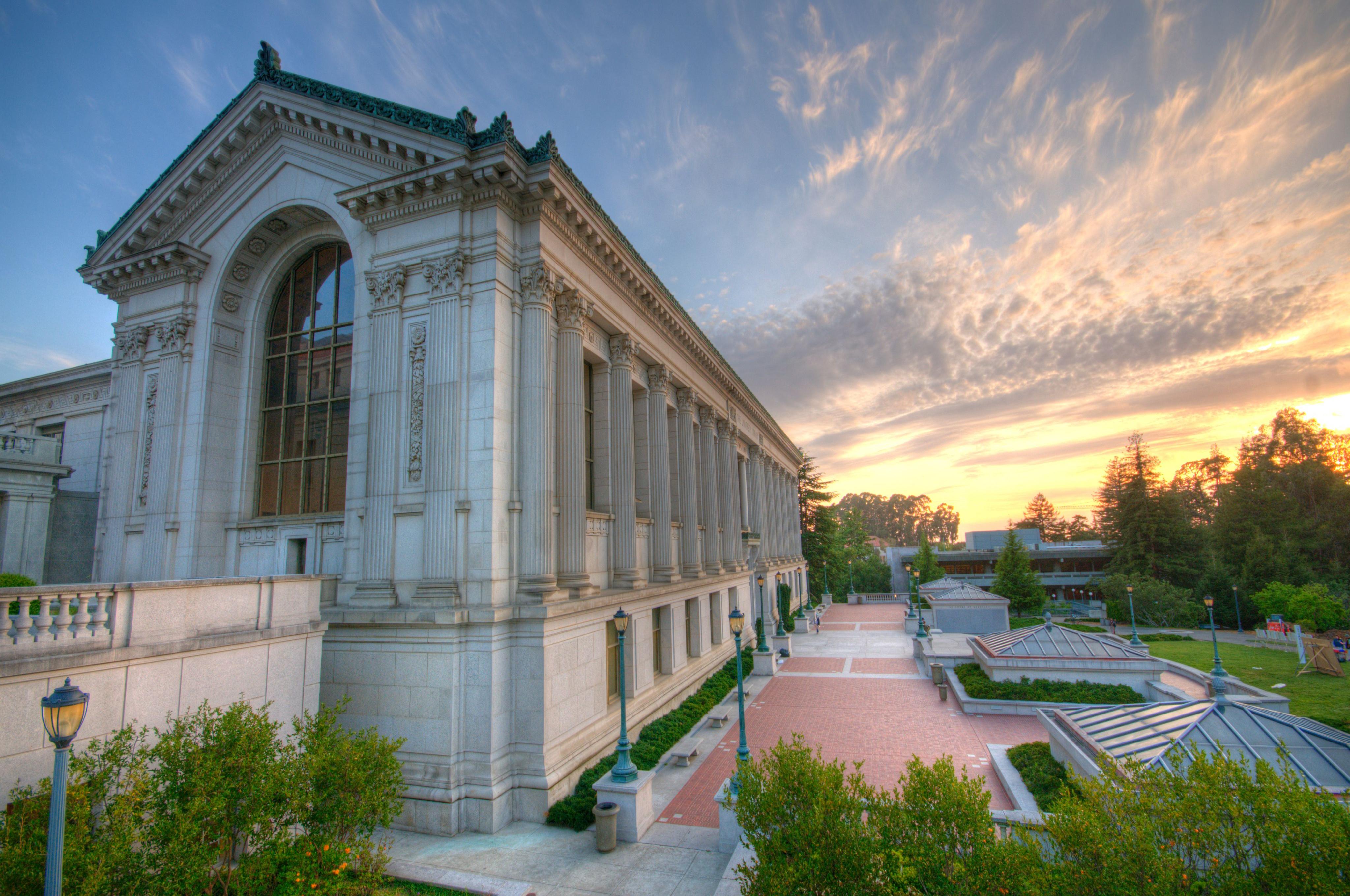 The library and campus of University of California, Berkeley in Berkeley, California.