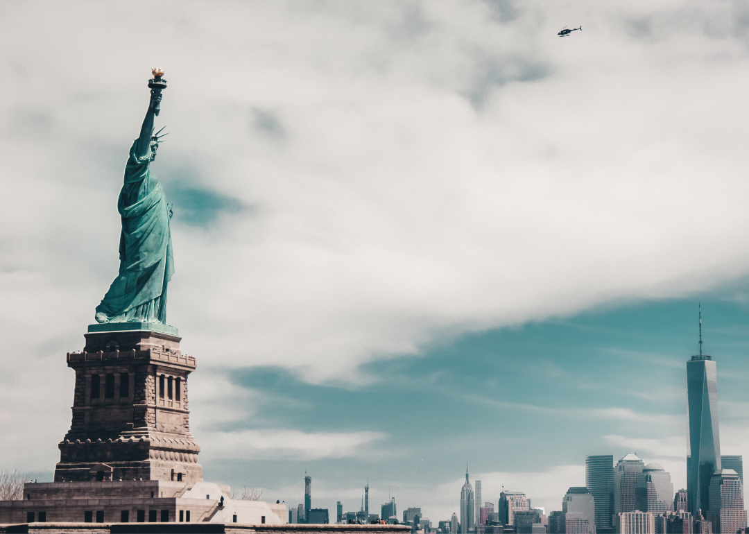 Statue of Liberty against the New York City skyline.