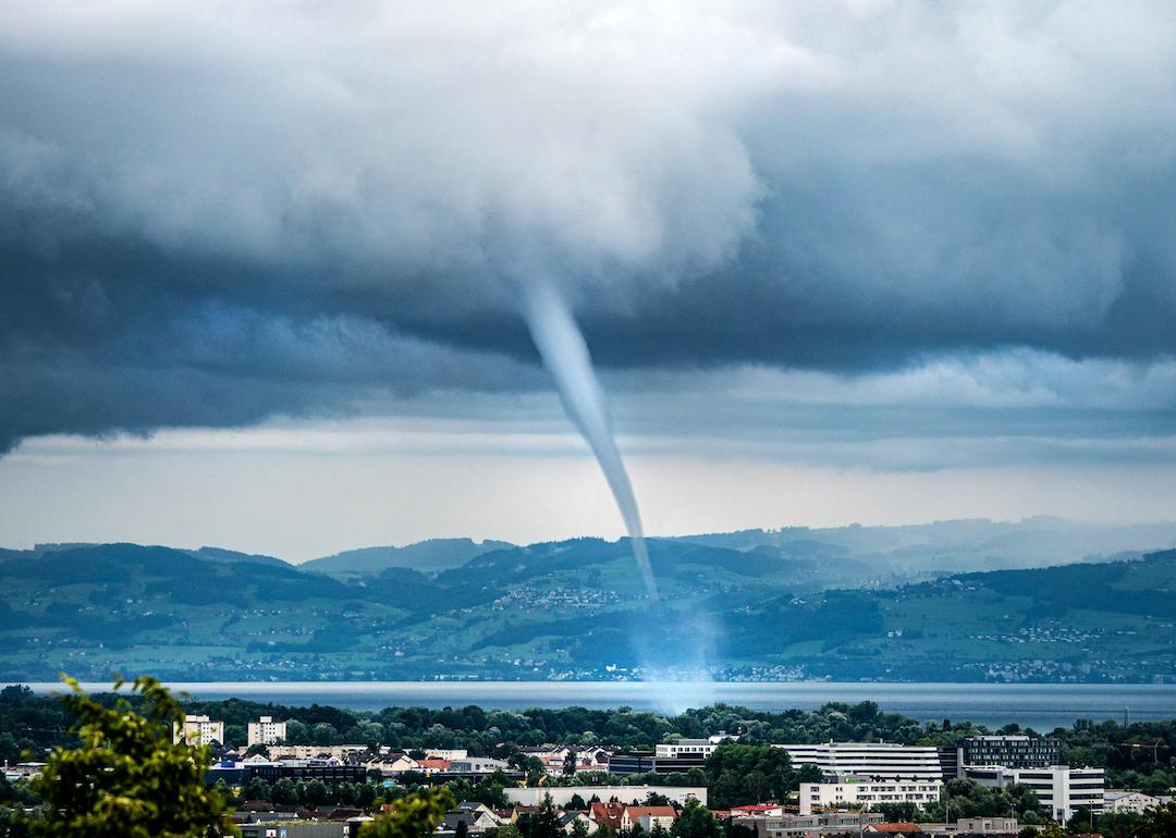A waterspout sweeps across Lake Constance off Friedrichshafen, Germany. Such waterspouts form over German lakes again and again, but due to climate change they could become stronger.