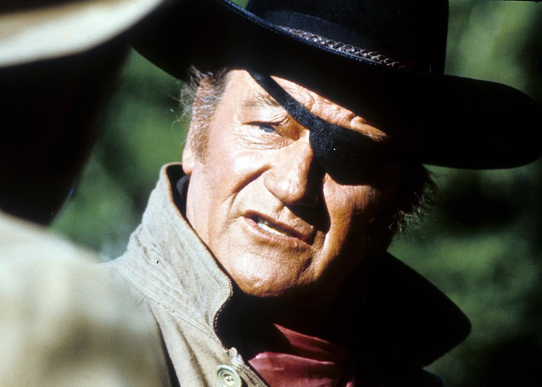 John Wayne in a scene from the 1969 Western film 'True Grit'