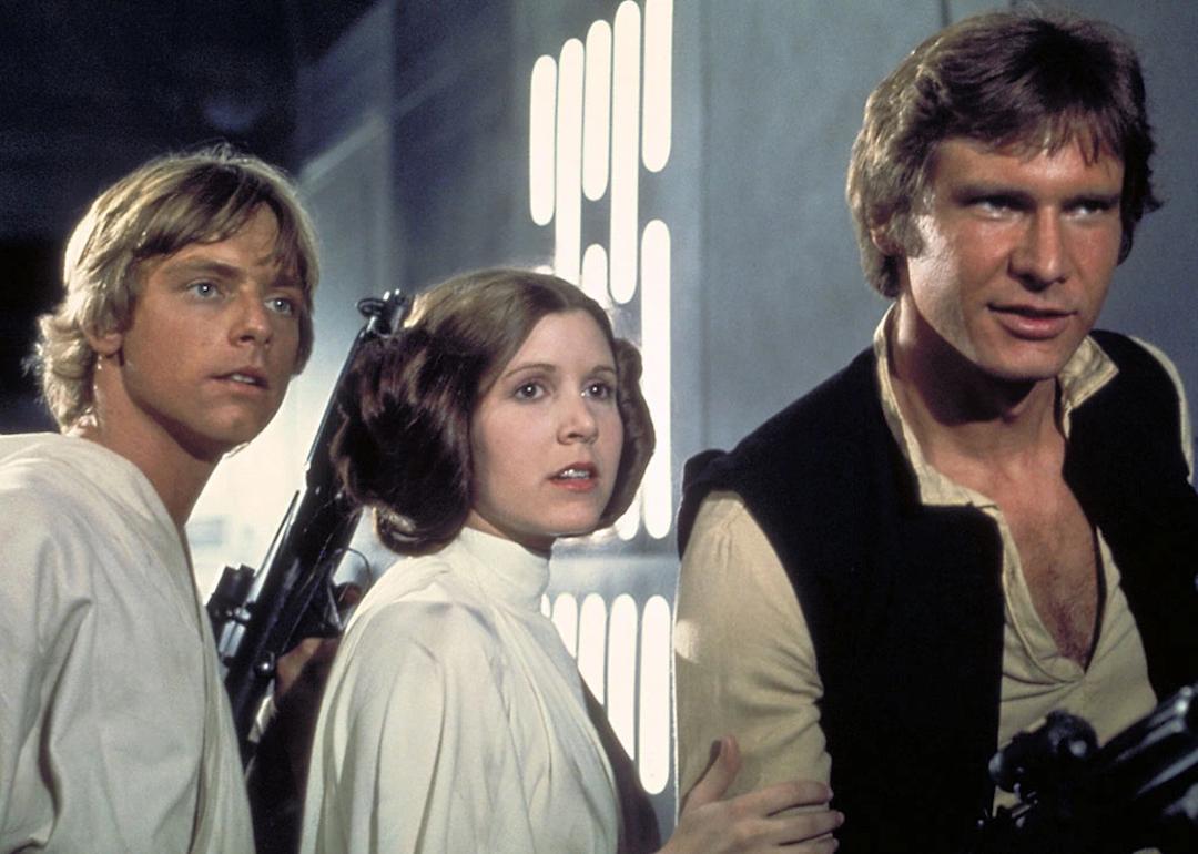 Mark Hamill, Carrie Fisher, and Harrison Ford in "Star Wars"