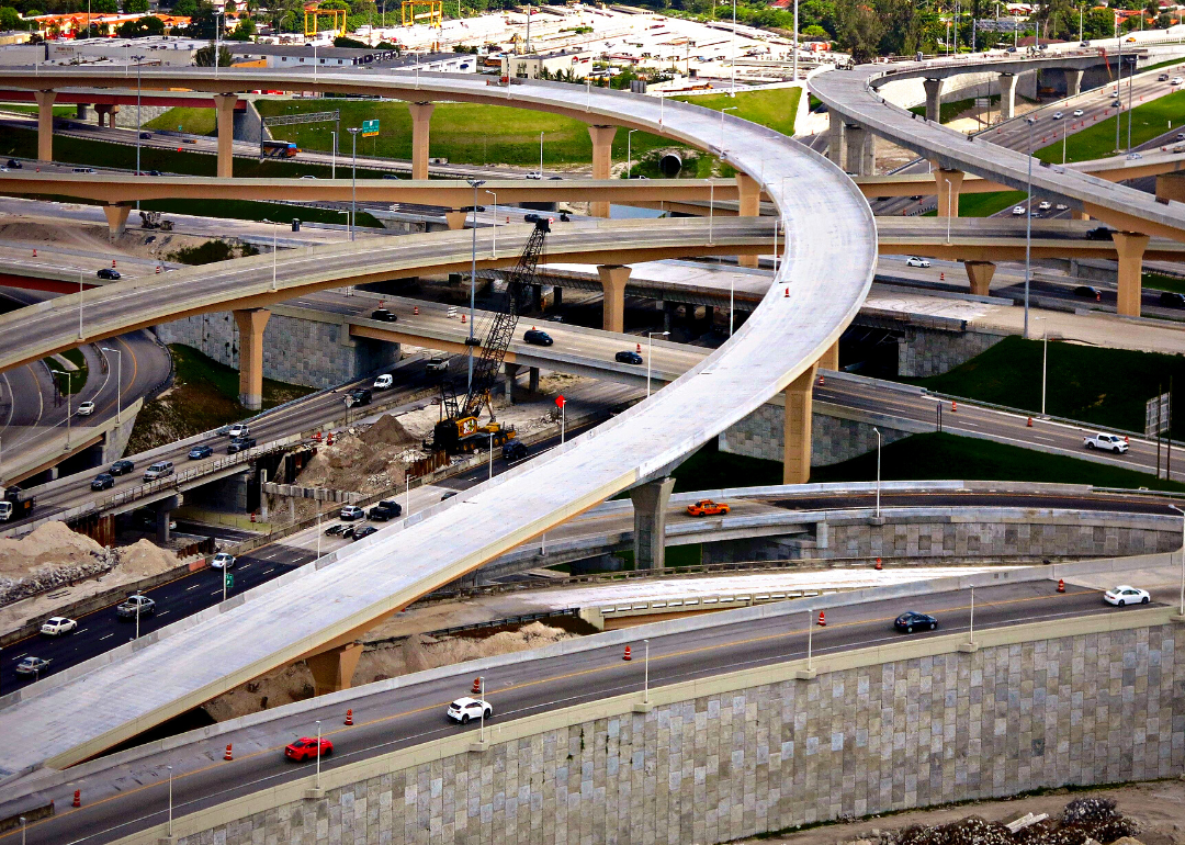 Aerial view of intersecting highways in Miami