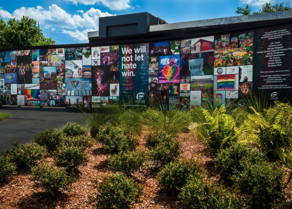 Pulse Nightclub Interim Memorial east wall photographs and tribute garden