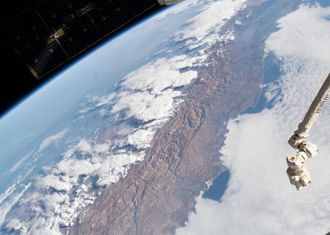 In this 2018 NASA image, you can see the Andes Mountains and clouds over the western coast of Chile.