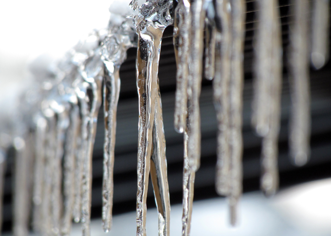 Closeup of icicles in the cold weather