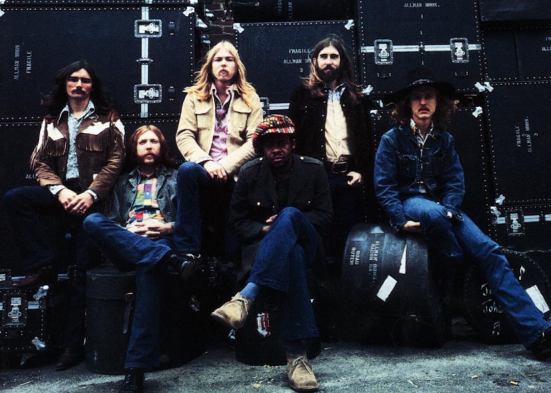 Members of the Allman Brothers Band in 1970: Duane Allman, Gregg Allman, Dickey Betts, Berry Oakley, Butch Trucks, and Jaimoe.