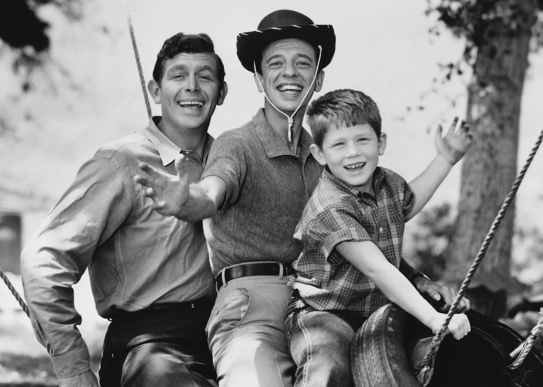 Andy Griffith, Don Knotts, and Ron Howard star together on the 1960s television series 'The Andy Griffith Show.'