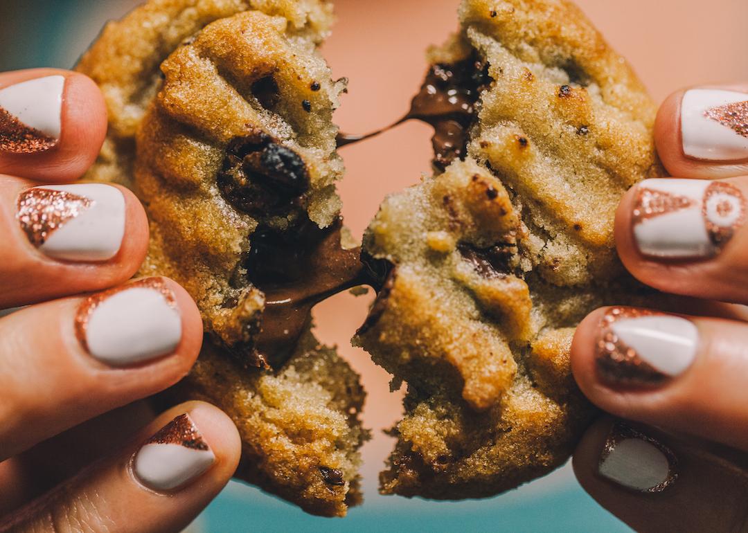 Melting ooey gooey freshly baked chocolate chip cookie