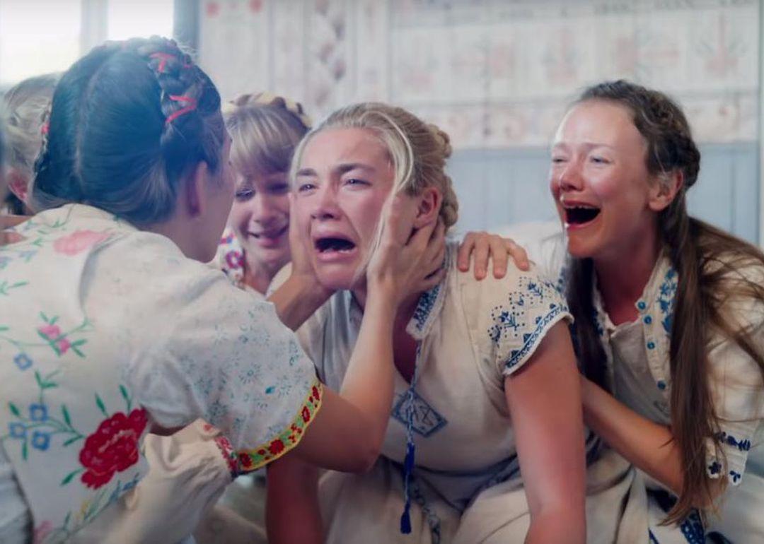 Florence Pugh and co-stars in the 2019 horror movie 'Midsommar.'