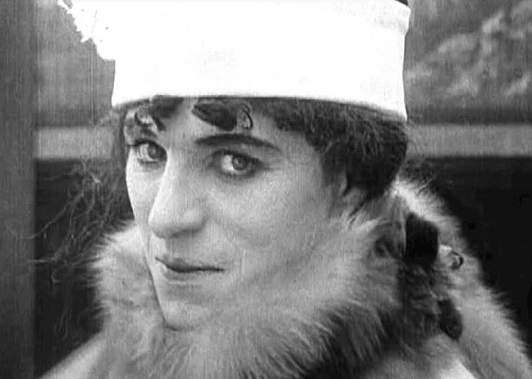 Charles Chaplin in 'A Woman,' a 1915 short in which he dresses up as a woman.
