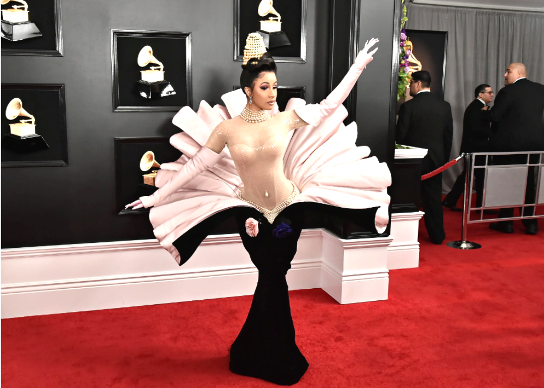 Cardi B dressed as a pearl in an oyster shell gown.