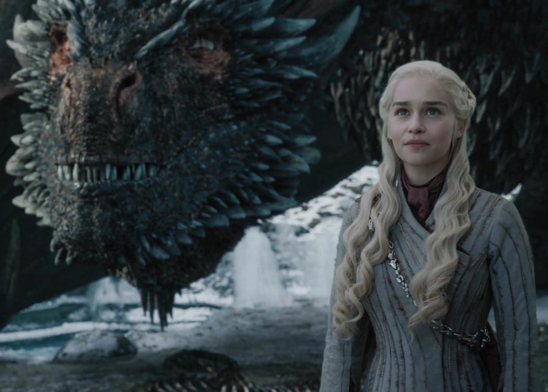 Emilia Clarke as Daenerys Targaryen and a dragon in 'Game of Thrones.'