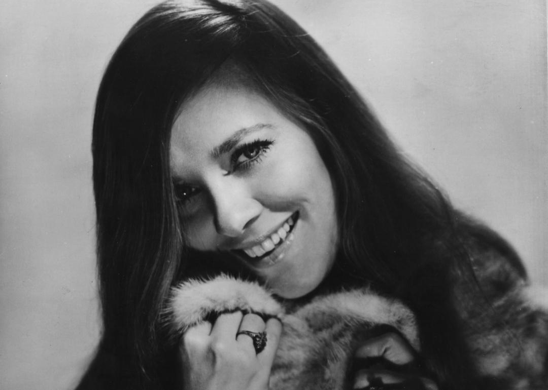 Portrait of singer Connie Smith wearing a fur coat, circa 1964.