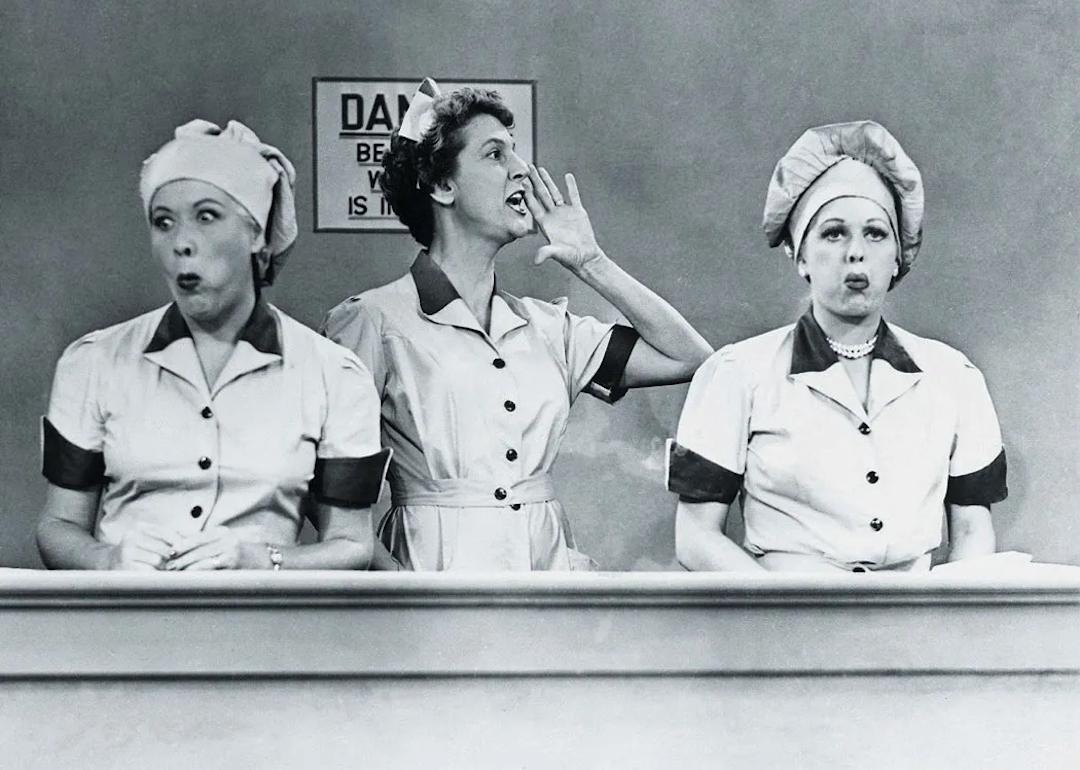 Vivian Vance and Lucille Ball on the chocolate factory episode of 'I Love Lucy,' called 'Job Switching.'