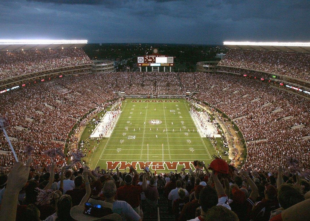 People watch the Georgia Bulldogs take on the Alabama Crimson Tide at Bryant-Denny Stadium in Tuscaloosa, Alabama in 2007.