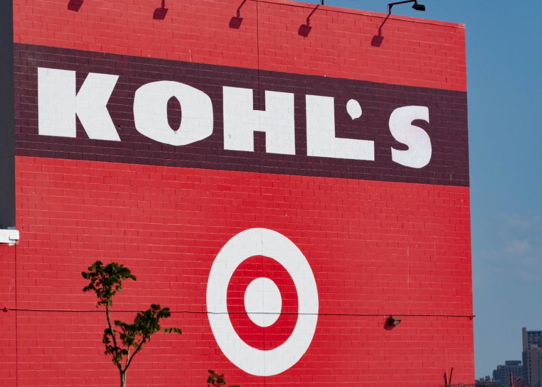 Kohl's and Target logos on a wall of a mall in Brooklyn, New York.