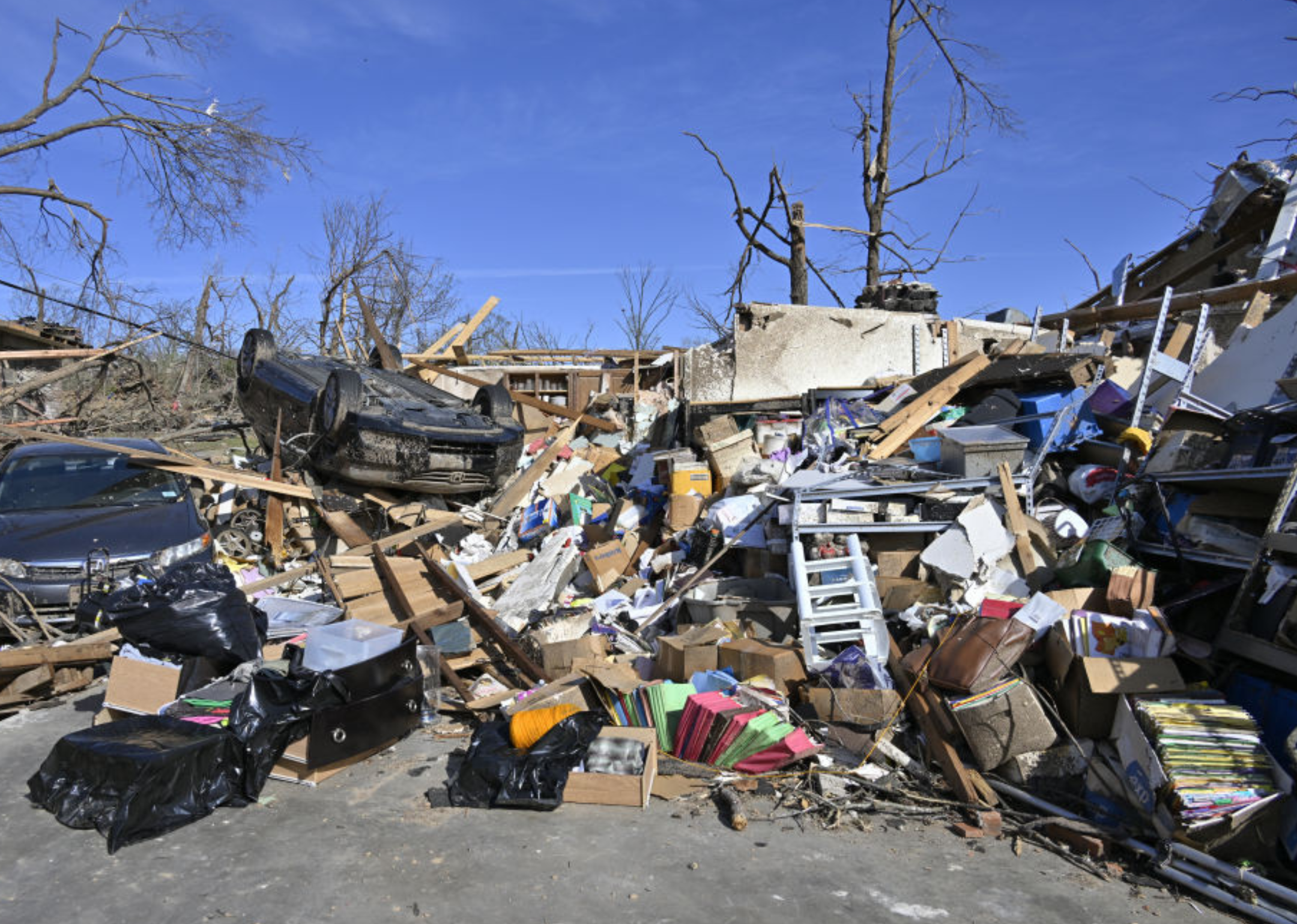 Image shows destruction left in the wake of an April 2023 tornado in Arkansas