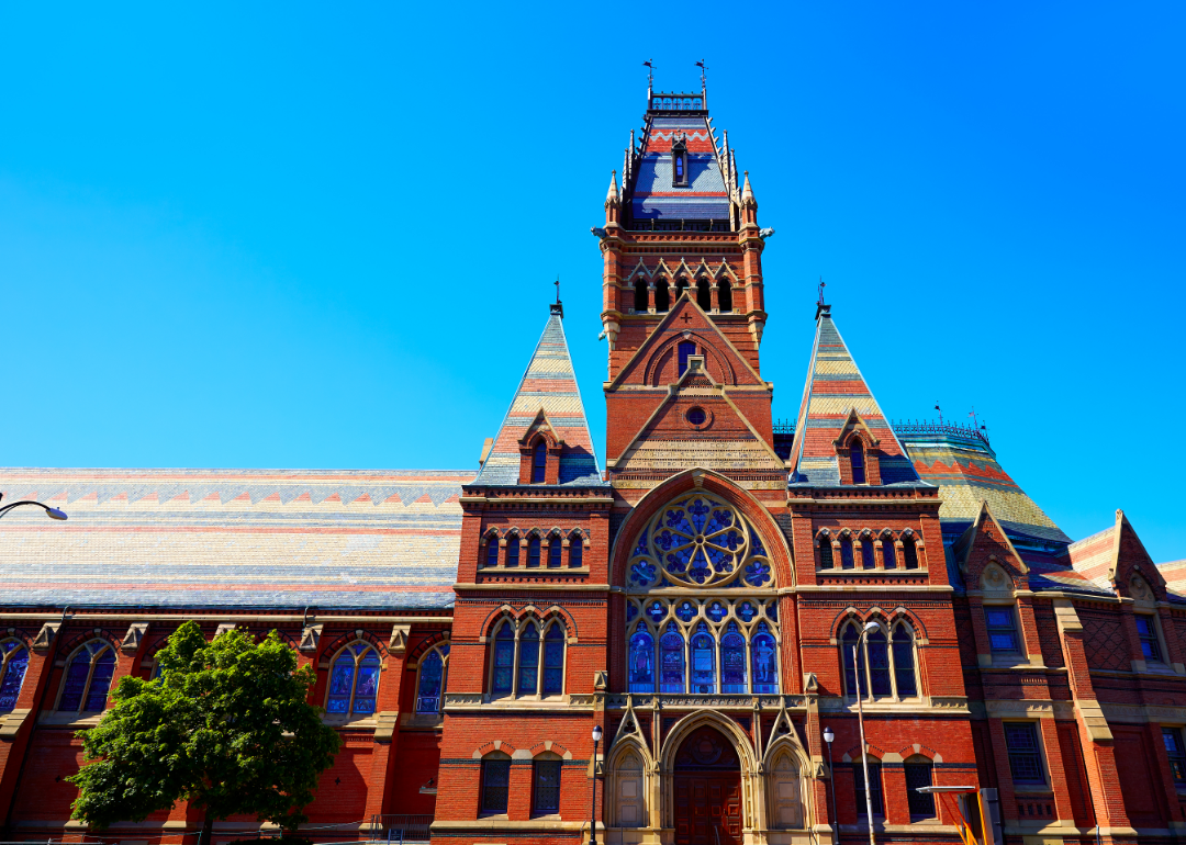 A High Victorian Gothic building called Memorial Hall, immediately north of Harvard Yard in Cambridge, Massachusetts.