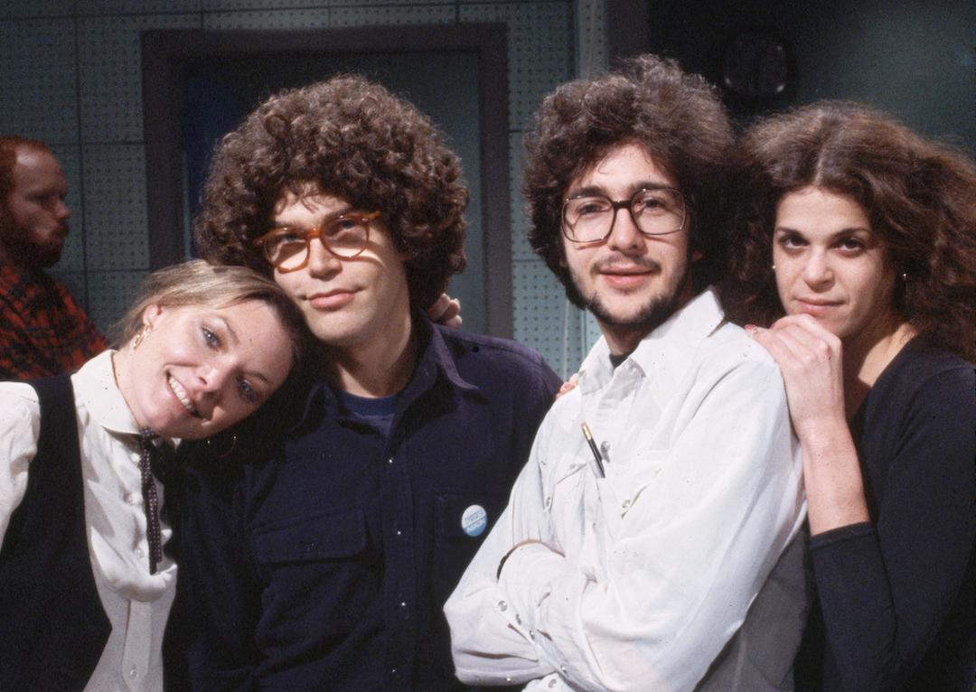 NBC's 'Saturday Night Live' cast (from left to right) Jane Curtin, Al Franken, Tom Davis, and Gilda Radner in 1977.