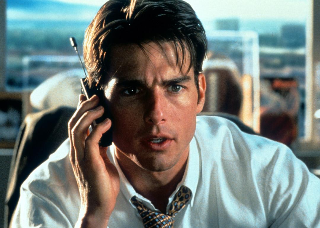 Tom Cruise talks on a phone in the famous 'Show me the money' scene from the 1996 film 'Jerry Maguire.'
