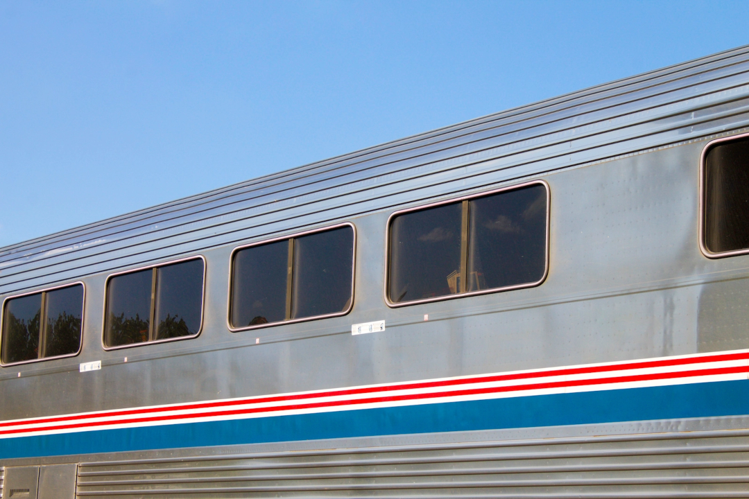 A close up of an Amtrak train. 