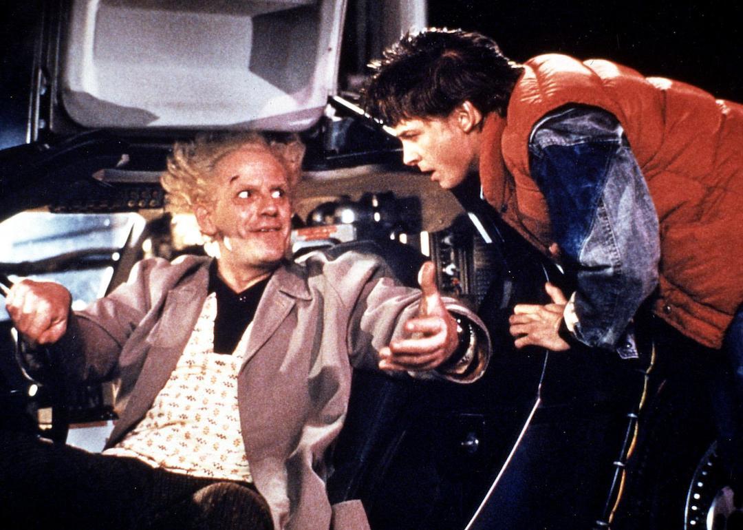 Actors Christopher Lloyd and Michael J. Fox in the 1985 time-travel movie 'Back to the Future.'