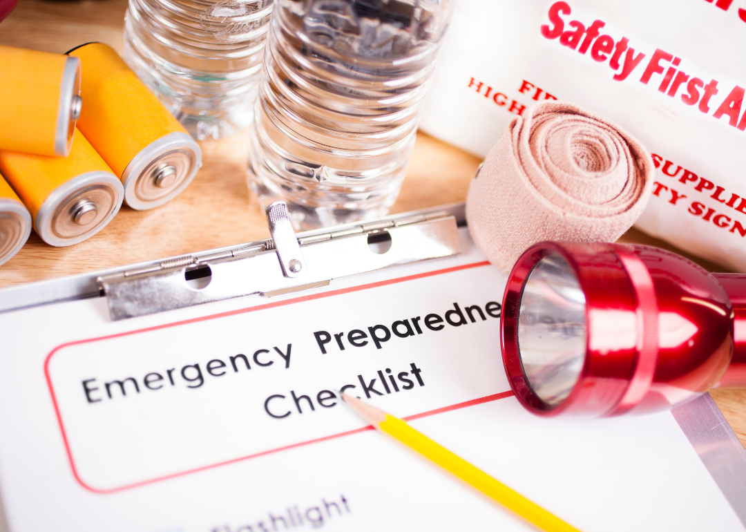 An emergency checklist and supplies