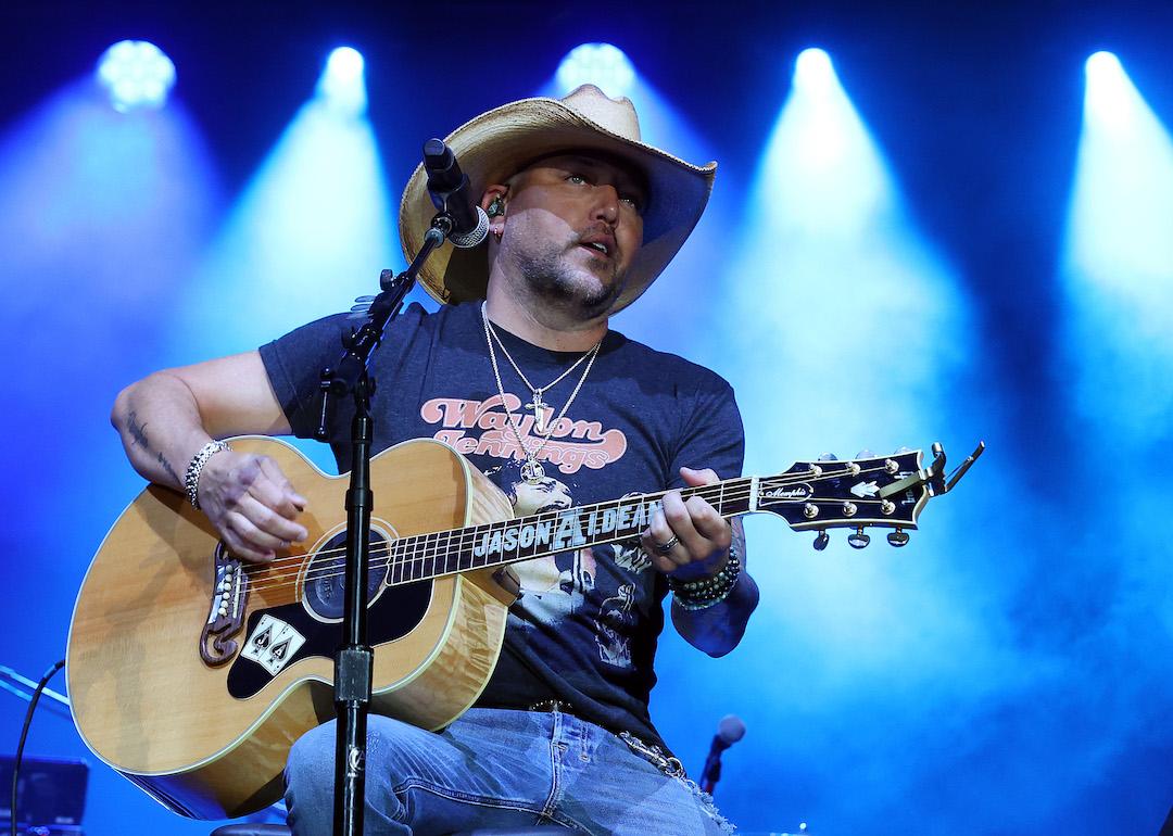 Jason Aldean performs at the 2023 ACM Lifting Lives Topgolf Tee-Off And Rock On Fundraiser at Topgolf on May 10, 2023 in The Colony, Texas.