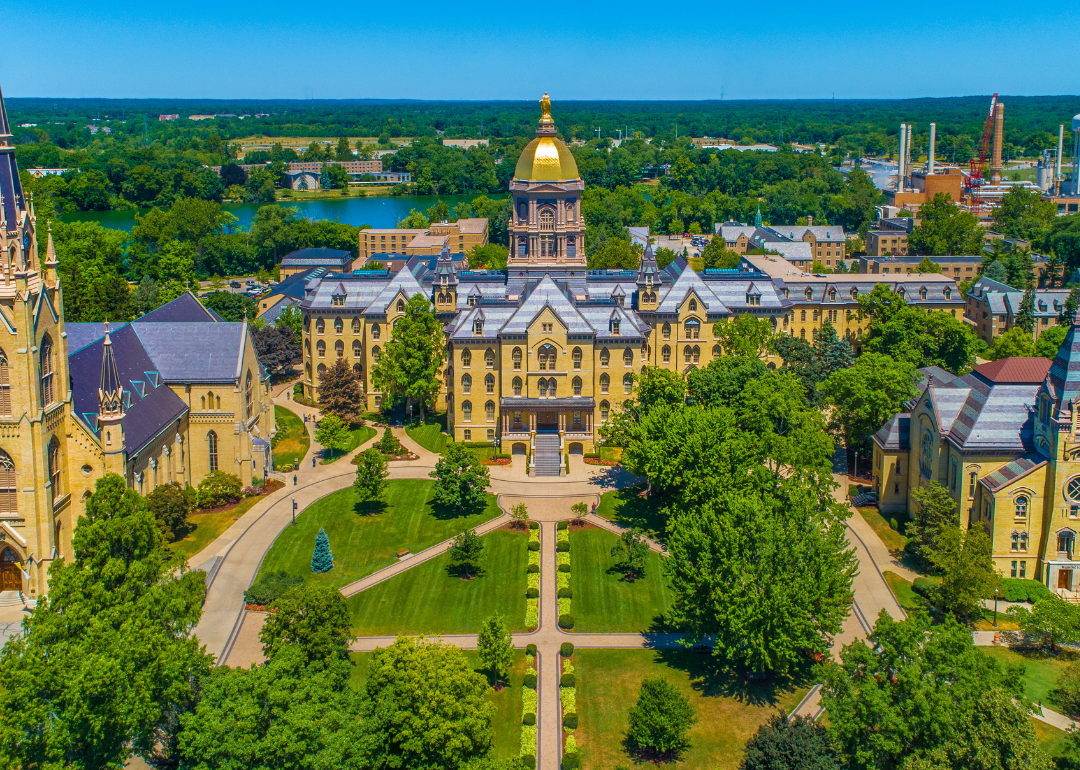 An aerial view of the Golden Dome at the University of Notre Dame in South Bend, Indiana